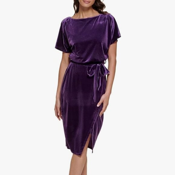 Kensie Dresses & Skirts - NWT Kensie Women's Boat Neck Velvet  Midi Dress, Purple (Eggplant), Size S